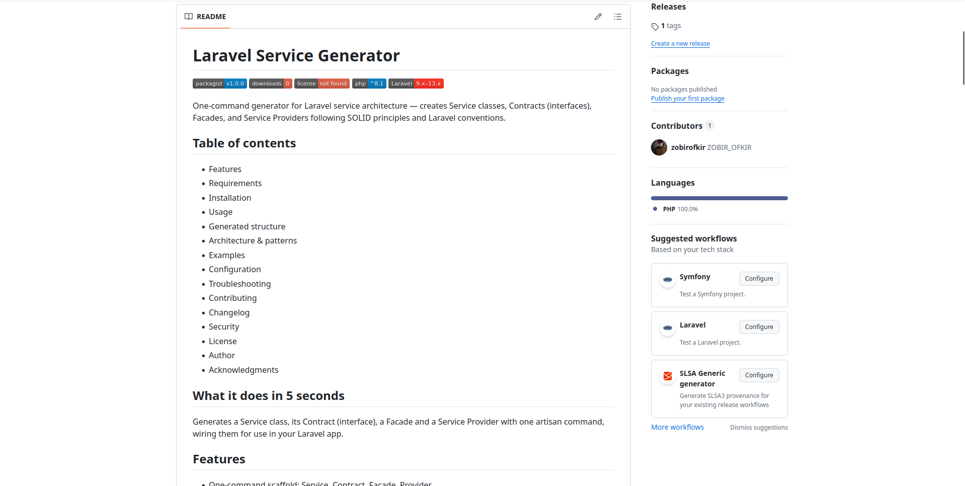 لقطة شاشة لـ  I just released my first Laravel package.