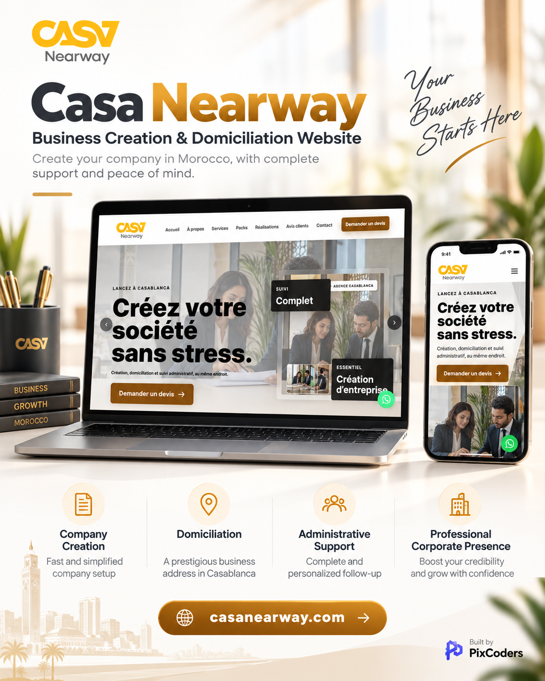 Screenshot of CasaNearWay – Business Creation & Domiciliation Website